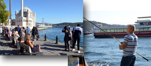 C’est ici à l’ombre de la mosquée d'Ortaköy que les pêcheurs du dimanche viennent taquiner la daurade (karaköz) - © David Raynal C’est ici à l’ombre de la mosquée d'Ortaköy que les pêcheurs du dimanche viennent taquiner la daurade (karaköz) - © David Raynal