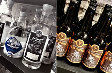 Deux gins de la Distillerie d’Occitanie et les bières de la Brasserie du Pays Toy - © Dominique Marché Deux gins de la Distillerie d’Occitanie et les bières de la Brasserie du Pays Toy - © Dominique Marché