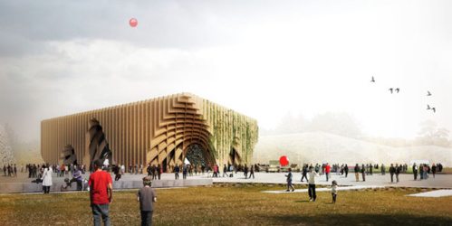 Entièrement démontable et remontable, le Pavillon France possède une ossature en bois du Jura. Entièrement démontable et remontable, le Pavillon France possède une ossature en bois du Jura.