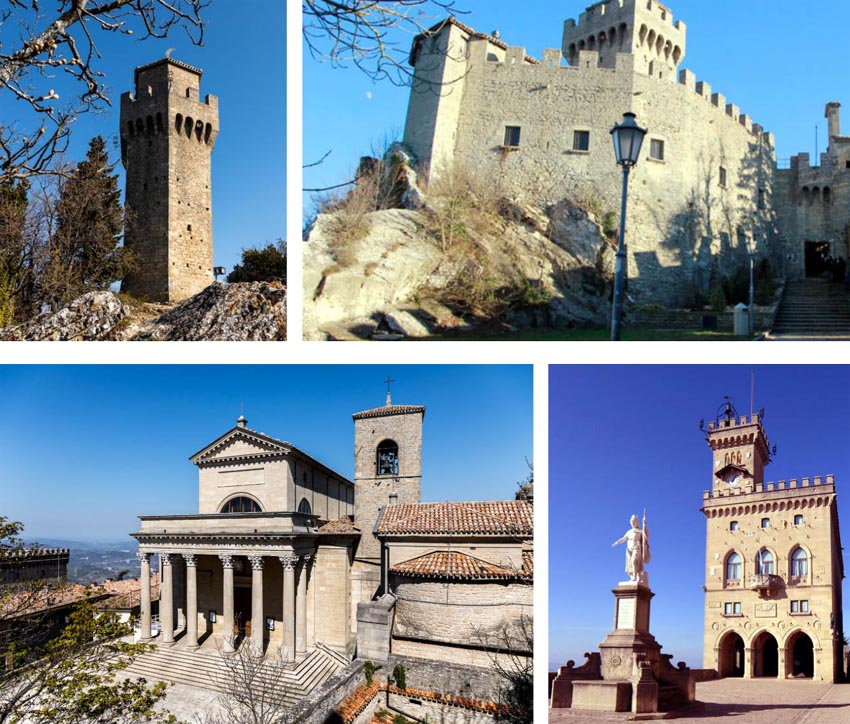 La tour Montale - La tour Cesta - La Basilique de San Marino - Le Palais Public - © Visit San Marino