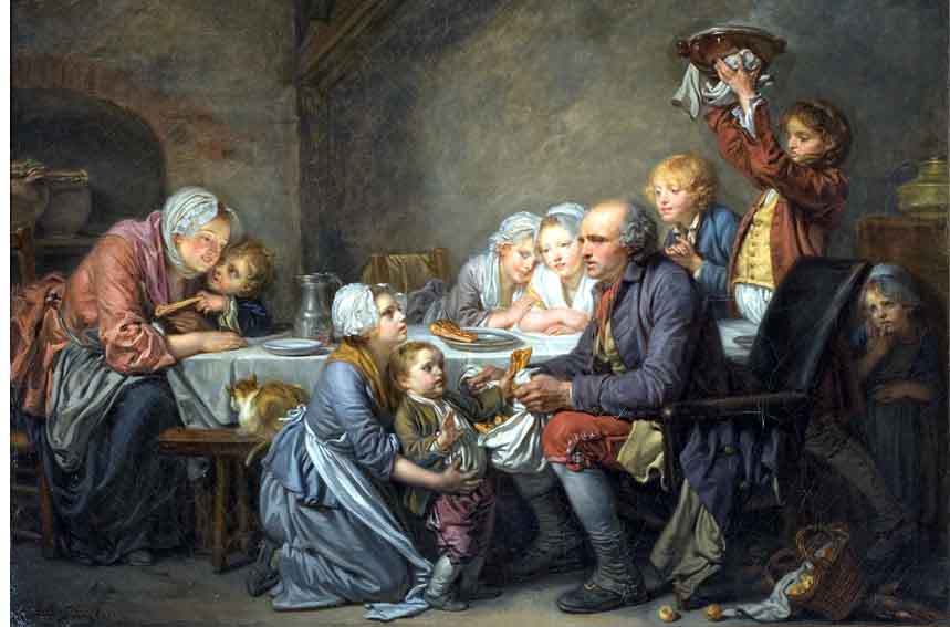 Jean-Baptiste Greuze - "Le Gâteau des rois" peint en 1774, représentant une famille de paysans bourguignons partageant la galette de l'Épiphanie (Musée Fabre de Montpellier) - © DR