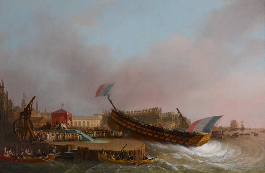 Napoléon Ier et Marie-Louise assistent au lancement du vaisseau Le Friedland dans le port d'Anvers, 1810 - Ignace Van Bree, 1810 - Huile sur toile - © GrandPalais/Rmn (Château de Versailles) / Franck Raux