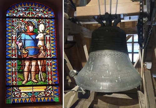 Vitrail de Saint-Hubert et cloche Aline, église de Lerzy - © Hubert Gouleret Vitrail de Saint-Hubert et cloche Aline, église de Lerzy - © Hubert Gouleret