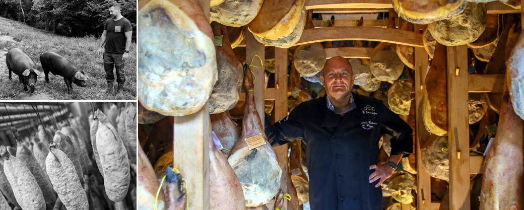 Franck Pomarez éleveur de porcs noirs et l'incroyable cave à jambons de Pierre Sajous - © Dominique Marché