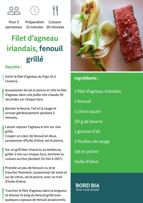 Recette irlandaise : Filet d'agneau irlandais fenouil grillé