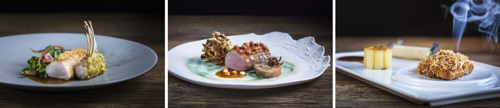 Dos de lapereau poêlé épaule confite cresson ---- Agneau rôti artichauts bouquets crousti-fondants ---- Ris de veau Agria fumée de hêtre ------ @ Matthieu Cellard Dos de lapereau poêlé épaule confite cresson ---- Agneau rôti artichauts bouquets crousti-fondants ---- Ris de veau Agria fumée de hêtre ------ @ Matthieu Cellard