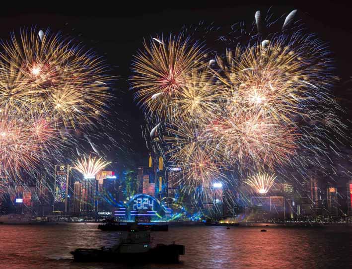 Feu d'artifice à Hong Kong à l'arrivée du nouvel an 