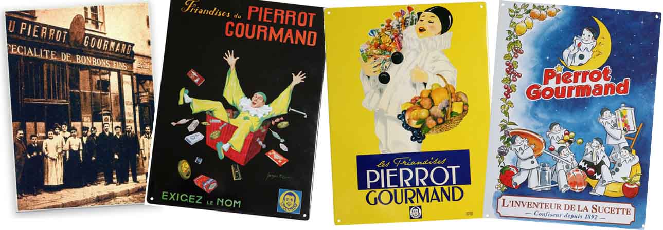 La confiserie " Au Pierrot Gourmand" et quelques affiches au fil du temps 1926 - 1950 - 1975 - © Pierrot Gourmand La confiserie " Au Pierrot Gourmand" et quelques affiches au fil du temps 1926 - 1950 - 1975 - © Pierrot Gourmand