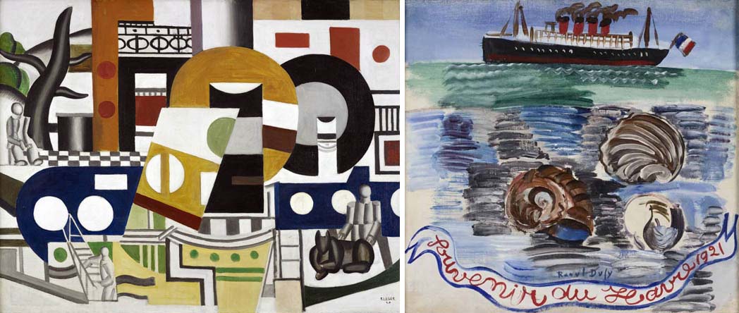 Fernand LÉGER, Le Remorqueur, 1920, collection du Musée de Grenoble - © Musée de Grenoble / J.L. Lacroix - © ADAGP (à gauche) --- Raoul DUFY, Souvenir du Havre, 1921, Le Havre, musée d'Art moderne André Malraux - © MuMa Le Havre / Florian Kleinefenn (à droite) Fernand LÉGER, Le Remorqueur, 1920, collection du Musée de Grenoble - © Musée de Grenoble / J.L. Lacroix - © ADAGP (à gauche) --- Raoul DUFY, Souvenir du Havre, 1921, Le Havre, musée d'Art moderne André Malraux - © MuMa Le Havre / Florian Kleinefenn (à droite)