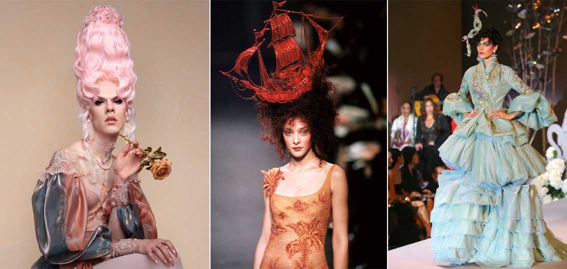 Utica Queen - Ethan Mundt, 2021 - © Eric Magnussen --- Jean Paul Gaultier, coiffure à la Belle-Poule, 1998, look porté par Chrystelle Saint-Louis Augustin - © Don Ashby --- Christian Dior par John Galliano, collection Le bal des artistes, Haute couture, automne-hiver 2007-2008 © Guy Marineau