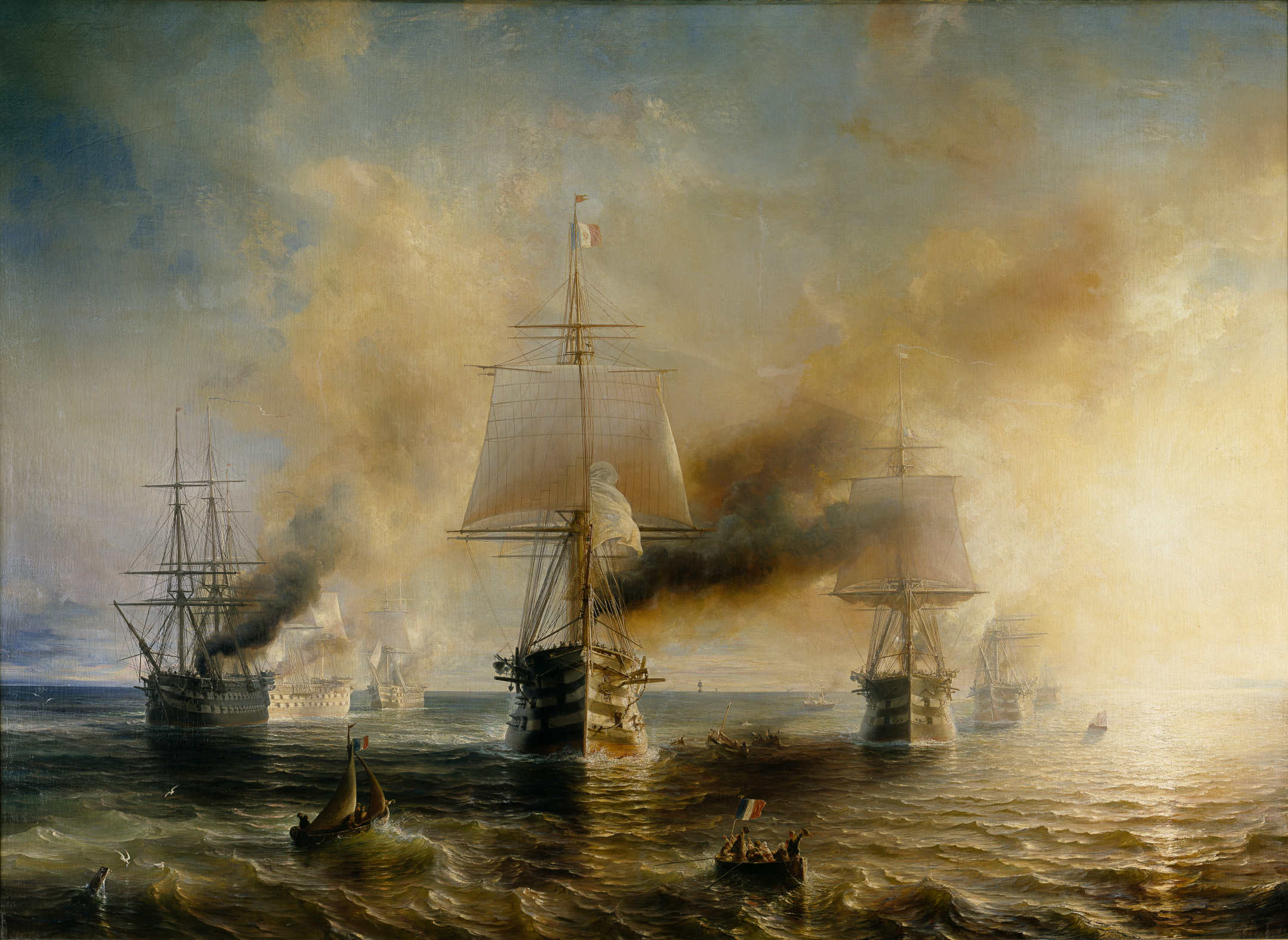 La flotte française se rendant de Cherbourg à Brest, 1858  Théodore Gudin, 1861 - Huile sur toile - © musée national de la Marine/P.Dantec