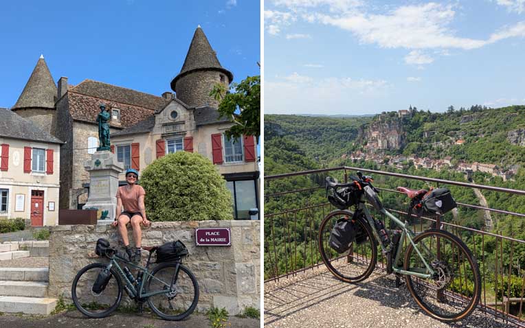 Pauses sur la place de la Mairie à Thégra et à Rocamadour - © En Roue Libre
