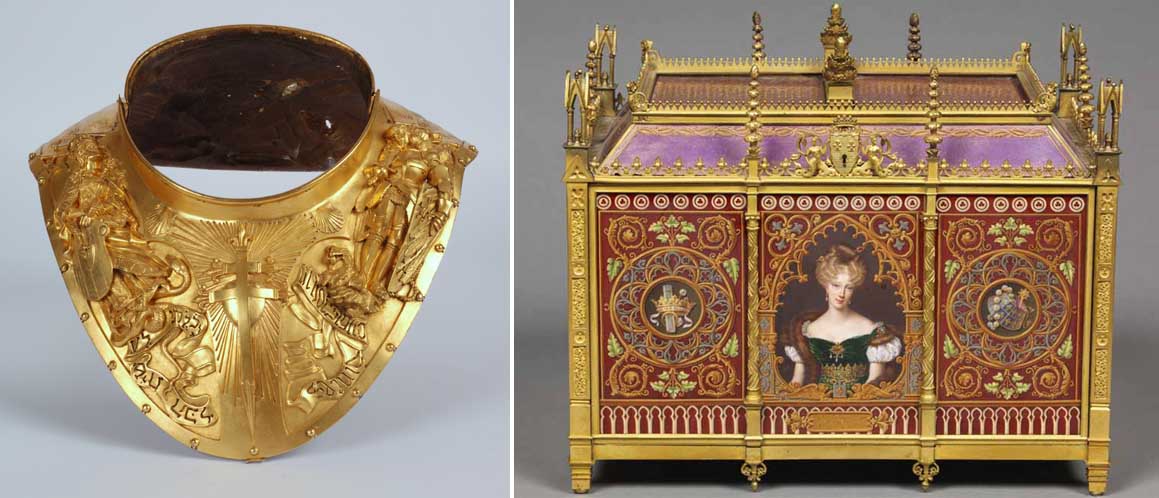 Hausse-col de la duchesse de Berry - Auteur Félicie de Fauveau - Collection Historial de la Vendée, les Lucs-sur-Boulogne - © Conservation des Musées et des Expositions / Patrick Durandet------Coffret à bijoux de la Duchesse de Berry - Manufacture de Sèvres - Musée du Louvre