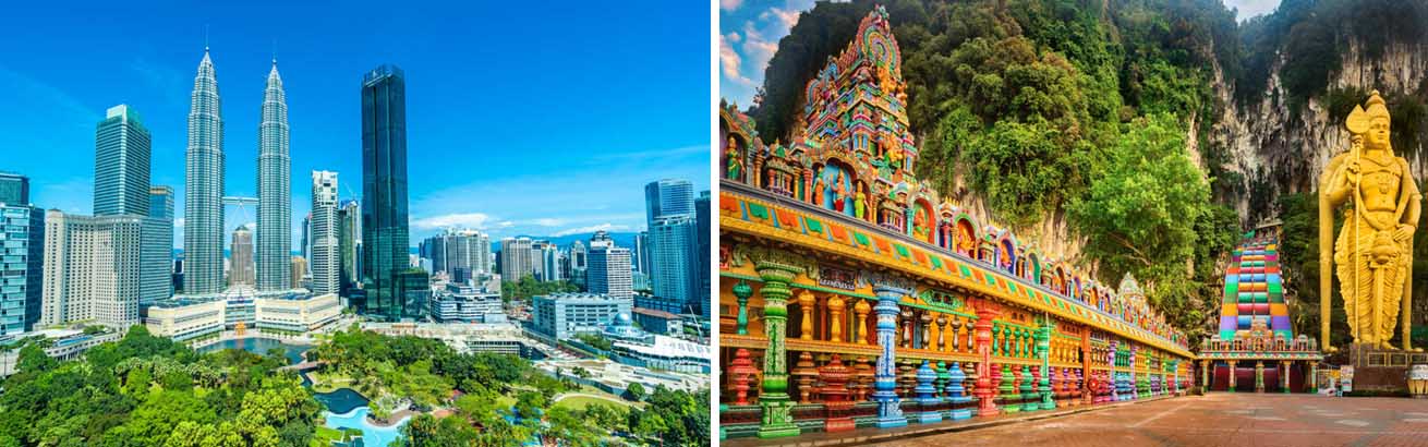 Architecture moderne de la capitale et vue magnifique sur les escaliers colorés des grottes de Batu, qui abritent un sanctuaire hindou, tout près de Kuala Lumpur - © Tourism Malaysia